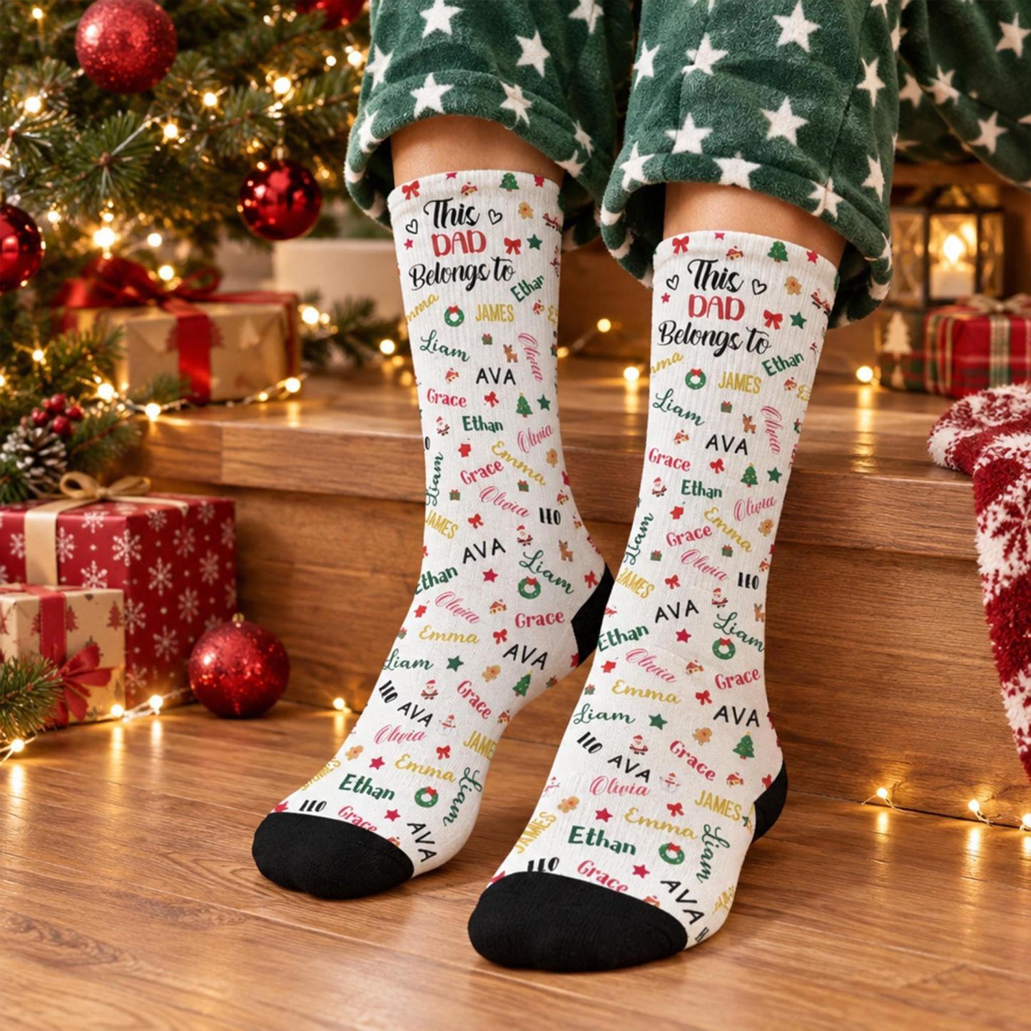 Personalized Christmas Socks with Names – Family Matching Holiday Gift for Dad, Mom, Kids - MyFaceSocks
