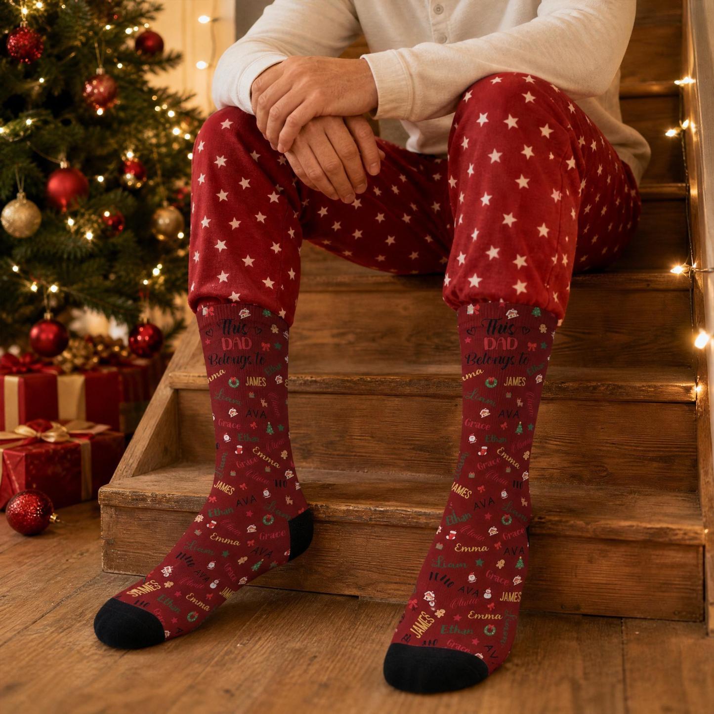 Personalized Christmas Socks with Names – Family Matching Holiday Gift for Dad, Mom, Kids - MyFaceSocks