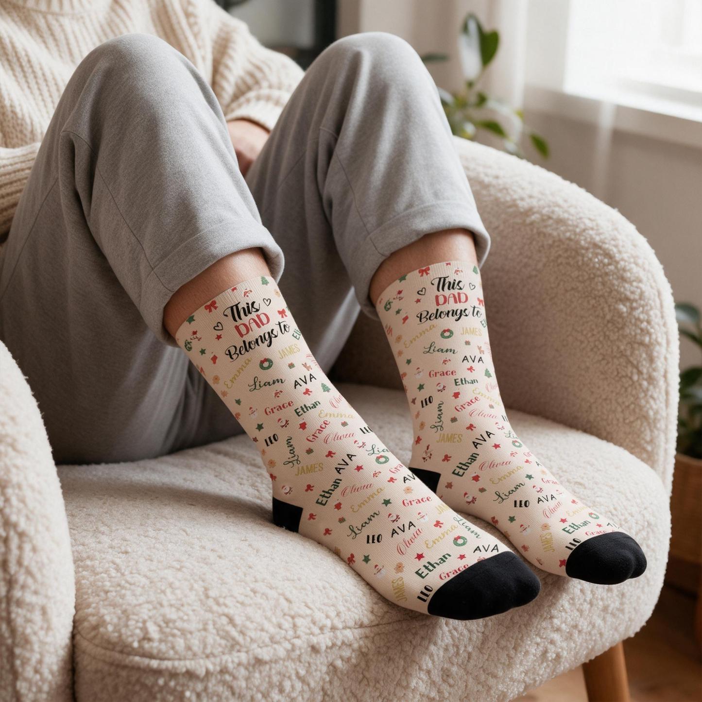 Personalized Christmas Socks with Names – Family Matching Holiday Gift for Dad, Mom, Kids - MyFaceSocks