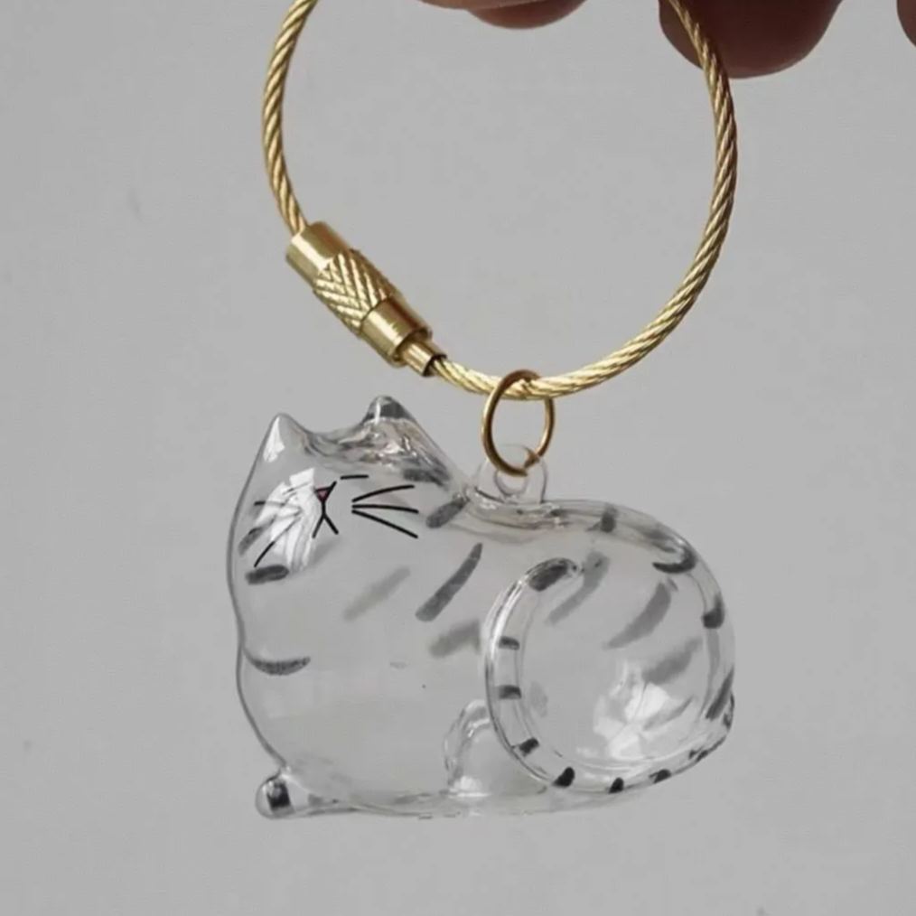Transparent Cat Fur Capsule Keychain – Acrylic Gashapon Memory Holder Charm