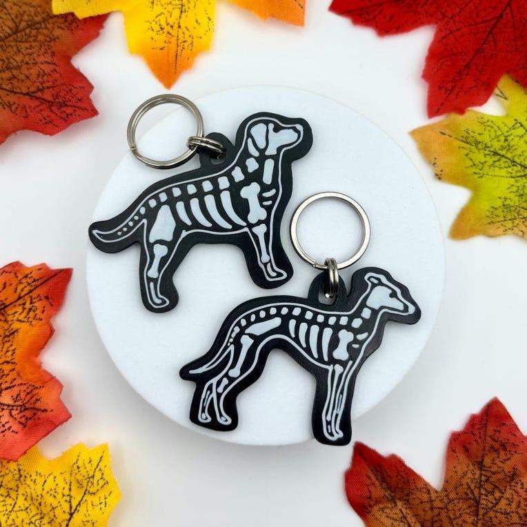 Personalized Skeledog ID Tag: 3D Printed Halloween Dog Breed Keychain