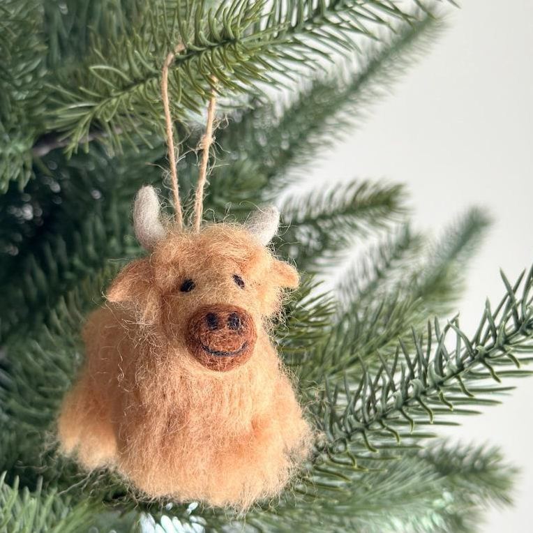 Needle Felted Highland Cow Ornament Fair Trade Ornament Handmade Wool Felt Highland Cattle Decor Cute Holiday Tree Hanging Decoration Multiple Colors Available - MyFaceSocks
