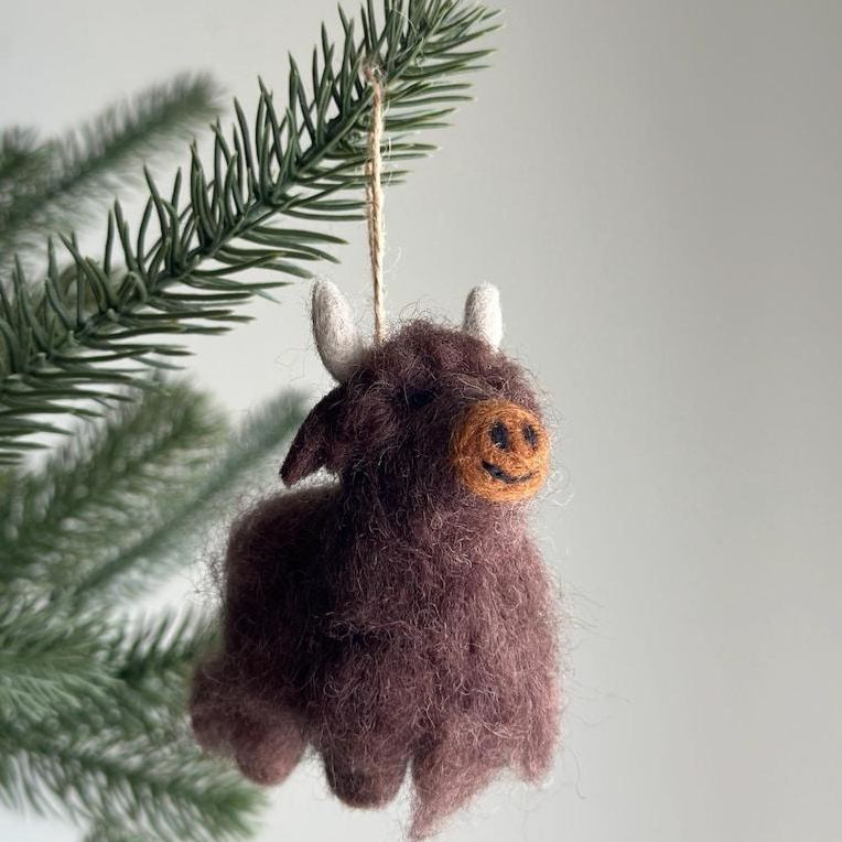 Needle Felted Highland Cow Ornament Fair Trade Ornament Handmade Wool Felt Highland Cattle Decor Cute Holiday Tree Hanging Decoration Multiple Colors Available - MyFaceSocks