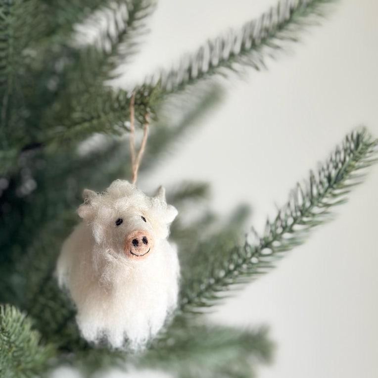 Needle Felted Highland Cow Ornament Fair Trade Ornament Handmade Wool Felt Highland Cattle Decor Cute Holiday Tree Hanging Decoration Multiple Colors Available - MyFaceSocks