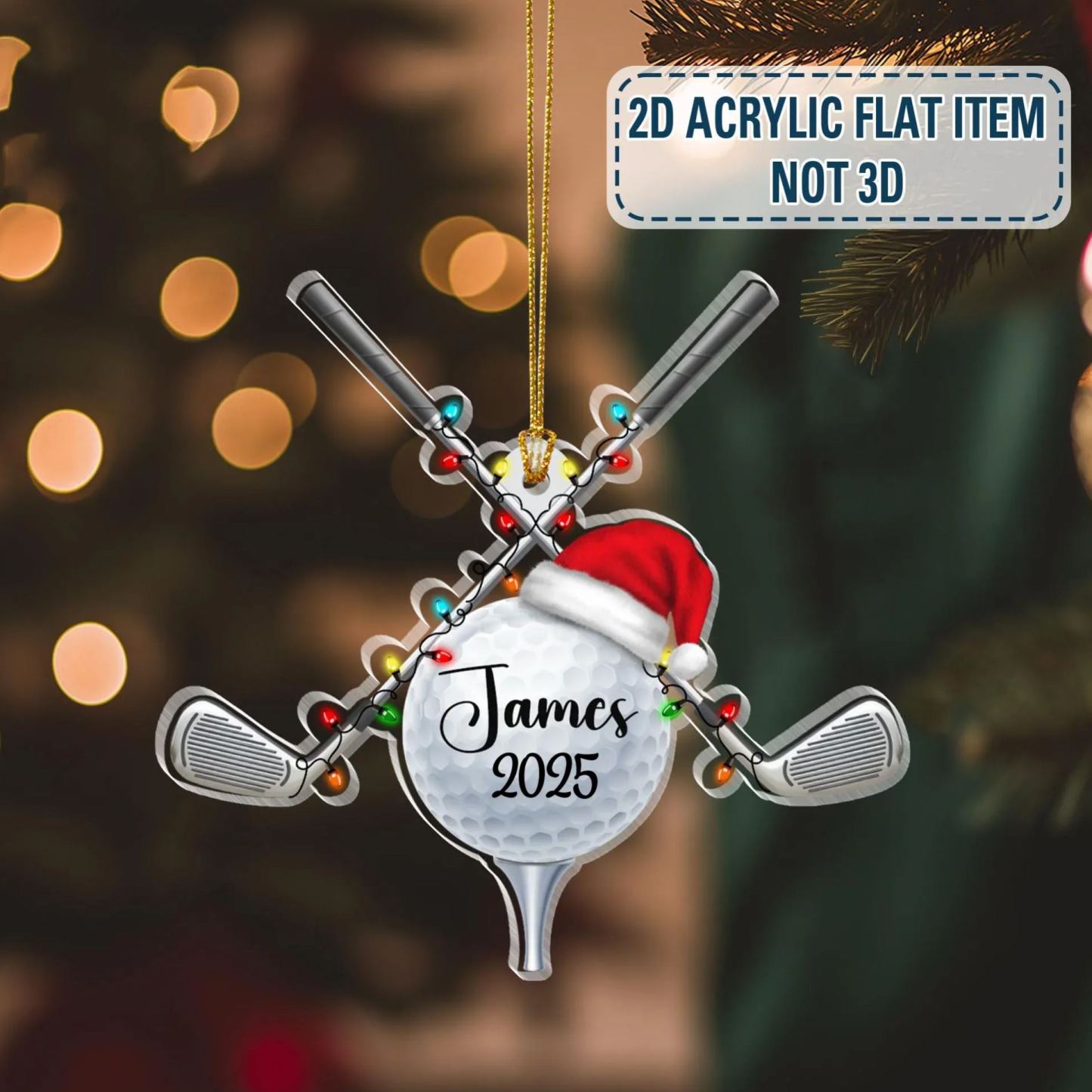 Golf Ball Christmas Ornament - Personalized Custom Shaped Acrylic Ornament - Christmas Gift For Golfers, Golf Lovers