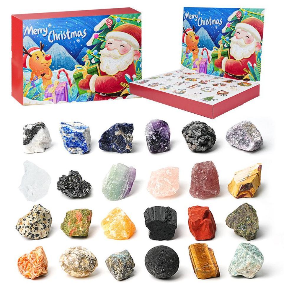 24 Days Crystal Advent Calendar 2025 – 24 Natural Gemstone Mineral Rocks (2-3cm) Christmas Countdown Gift Set for Kids & Crystal Lovers - MyFaceSocks