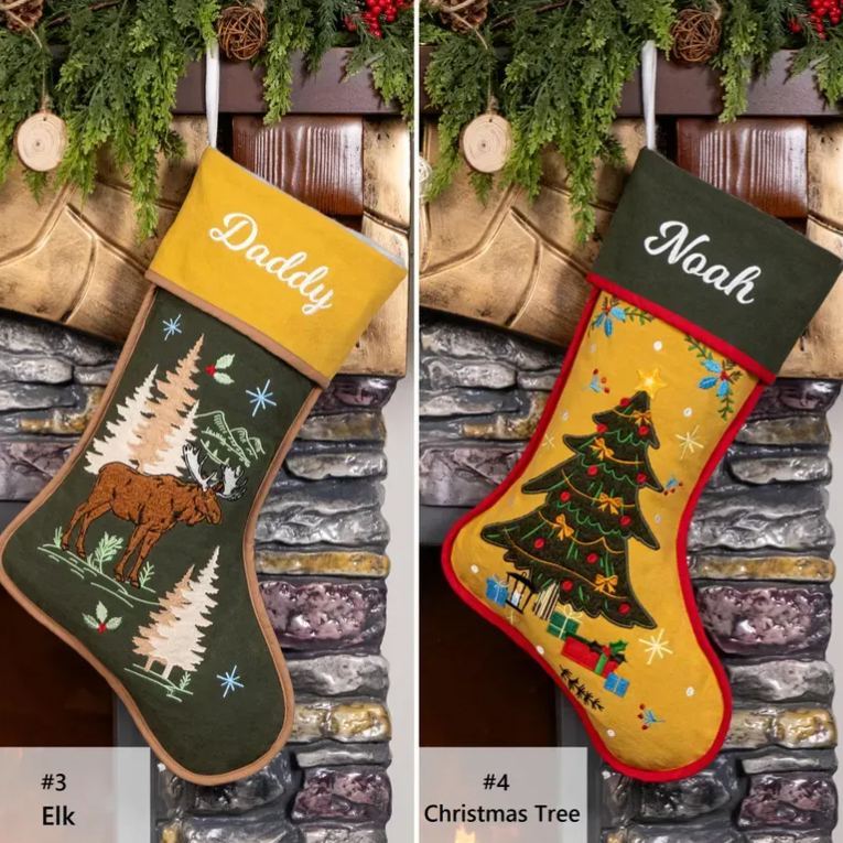 Personalized Christmas Stockings Embroidered Rustic Stocking With Hemmed Edges for Family Custom Name Vintage Stockings Farmhouse Xmas Decor