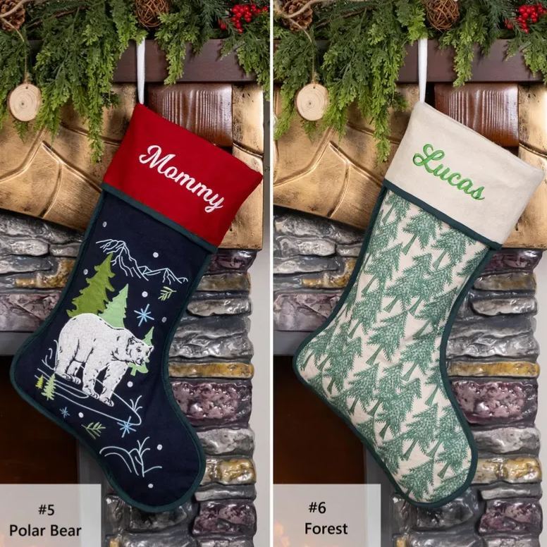 Personalized Christmas Stockings Embroidered Rustic Stocking With Hemmed Edges for Family Custom Name Vintage Stockings Farmhouse Xmas Decor