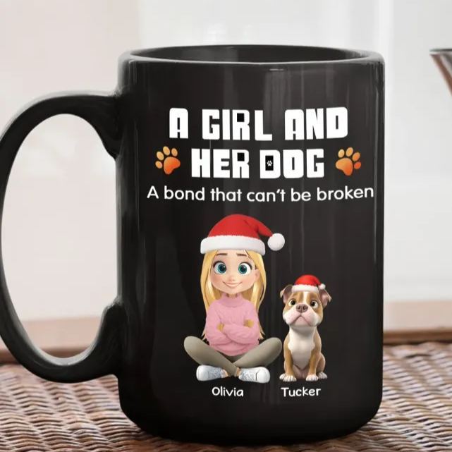 Human And Their Dog Cartoon Christmas - Personalized Custom Coffee Mug