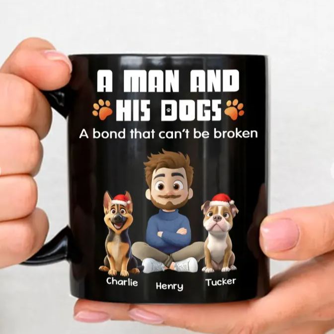 Human And Their Dog Cartoon Christmas - Personalized Custom Coffee Mug