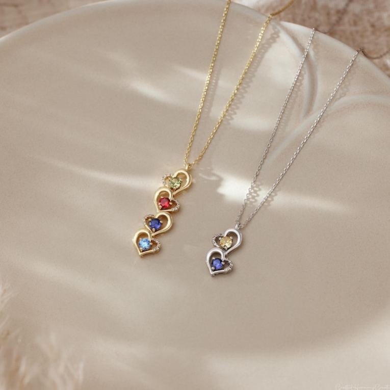 Customized Birthstone Heart Necklace, Family Birthstone Necklace, Multiple Birthstone Necklace, Mother's Necklace, Christmas Gift for Her
