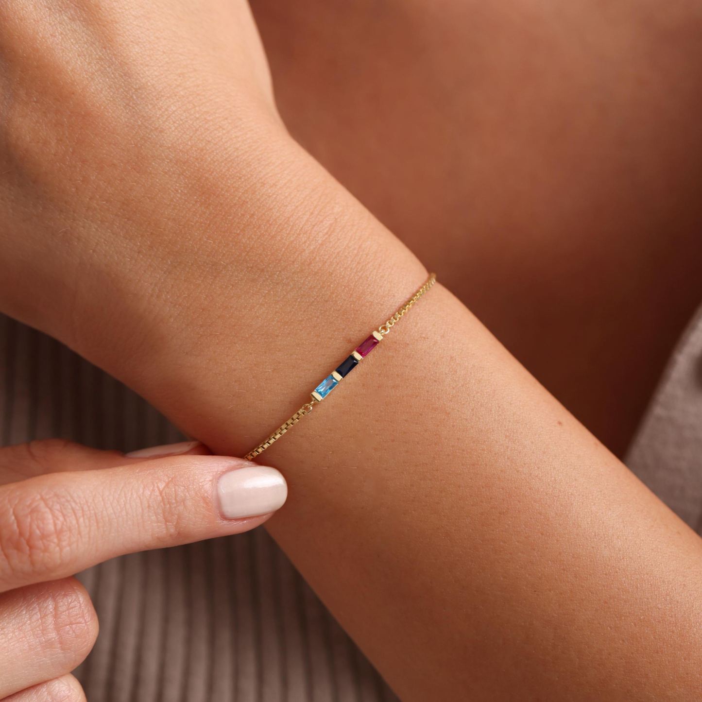 Gold Birthstone Bracelet, Baguette Birthstone Bracelet, Family Birthstone Necklace, Birthstone Bracelet for Women, Valentine Gift - MyFaceSocks