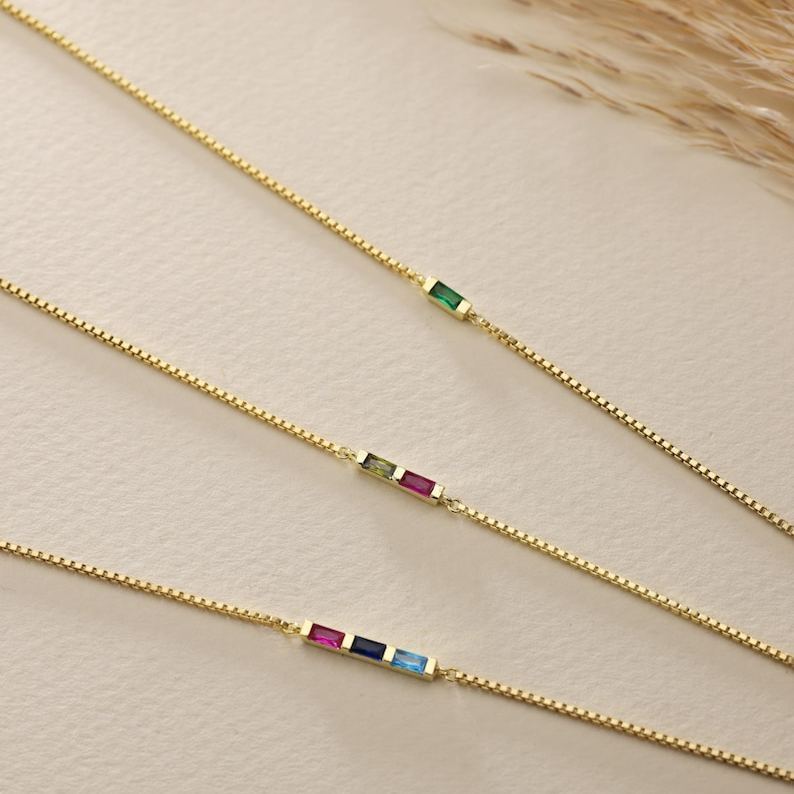 Gold Birthstone Bracelet, Baguette Birthstone Bracelet, Family Birthstone Necklace, Birthstone Bracelet for Women, Valentine Gift - MyFaceSocks