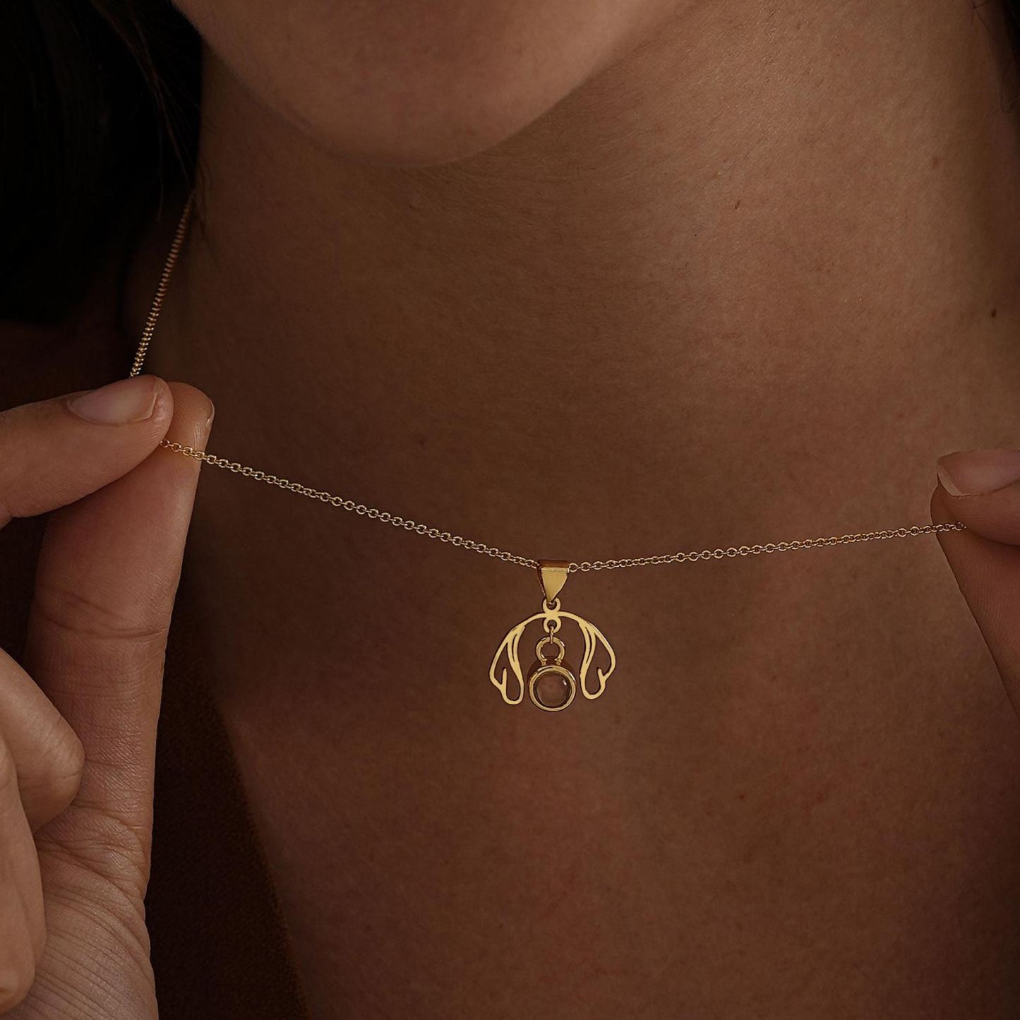 Personalized Dog Ear Projection Necklace, Custom Picture Inside Jewelry, Pet Ear Picture Jewelry, Memorial Necklace, Christmas Gifts for Mom - MyFaceSocks