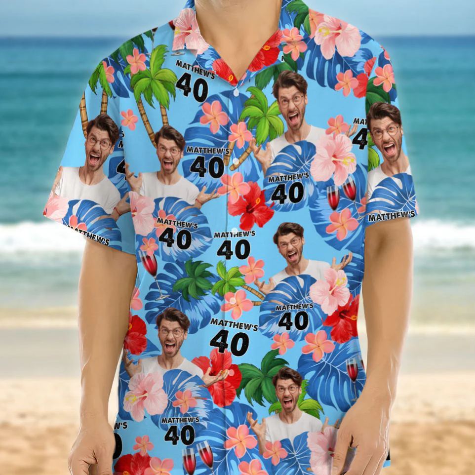 Custom Birthday Photo Tropical Style Hawaii Shirt Summer Gift
