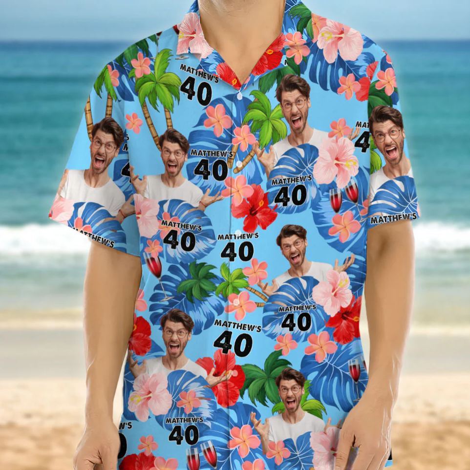 Custom Birthday Photo Tropical Style Hawaii Shirt Summer Gift