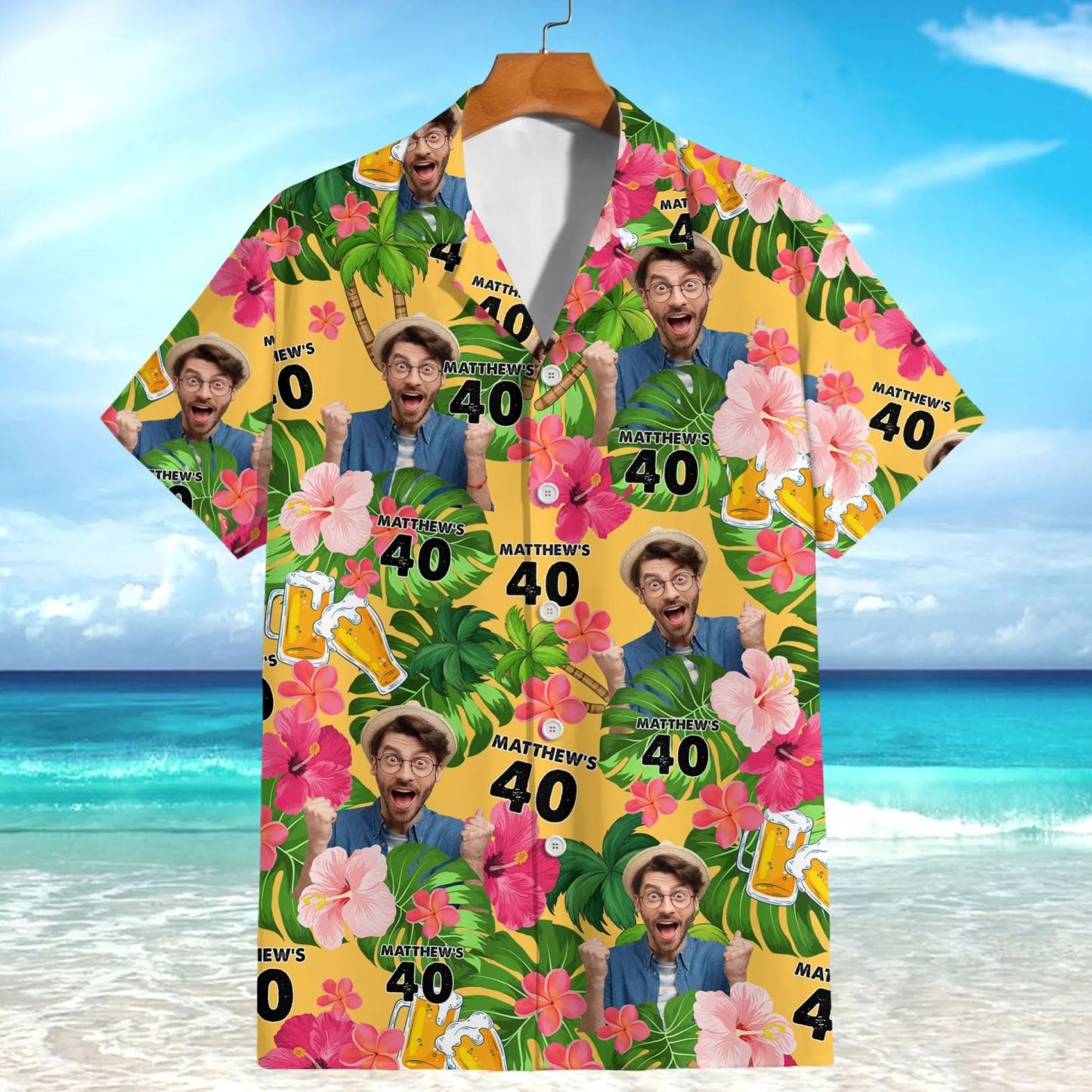 Custom Birthday Photo Tropical Style Hawaii Shirt Summer Gift