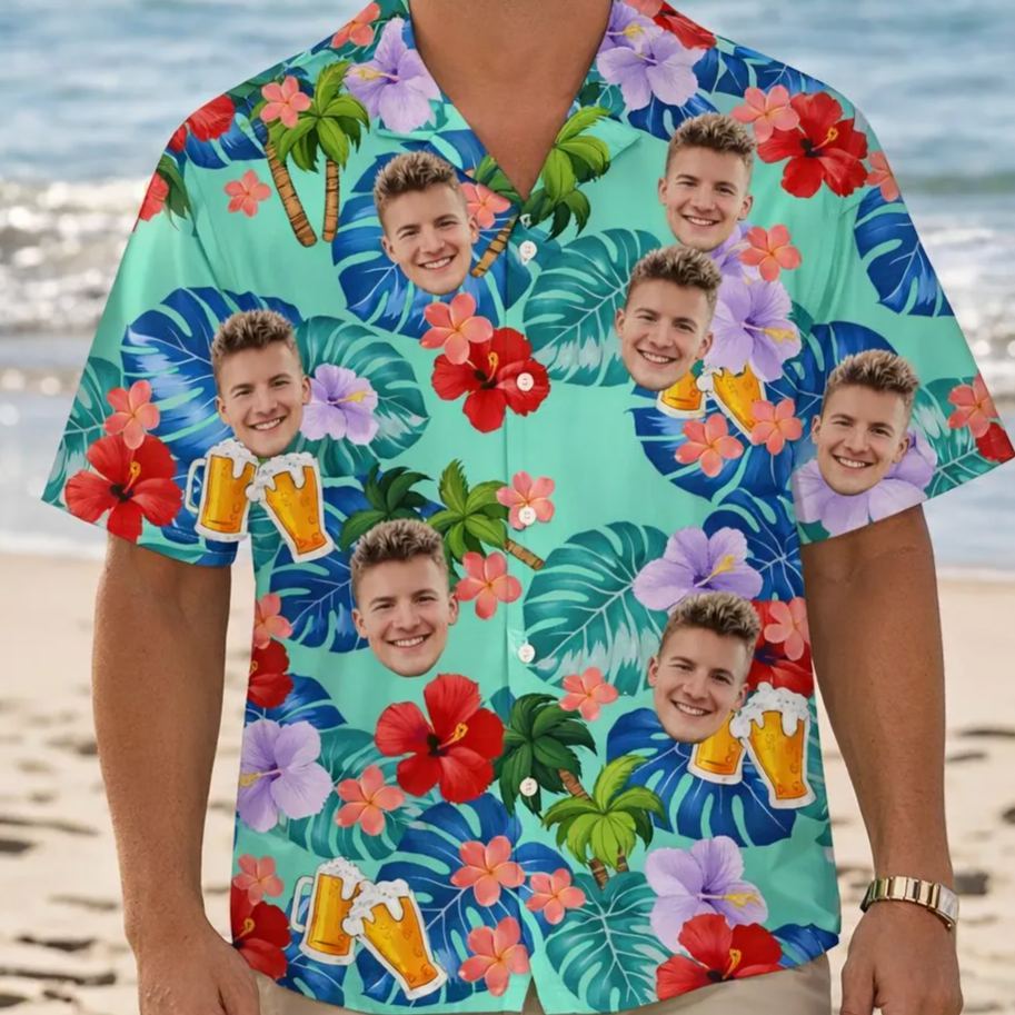 Custom Birthday Photo Tropical Style Hawaii Shirt Summer Gift