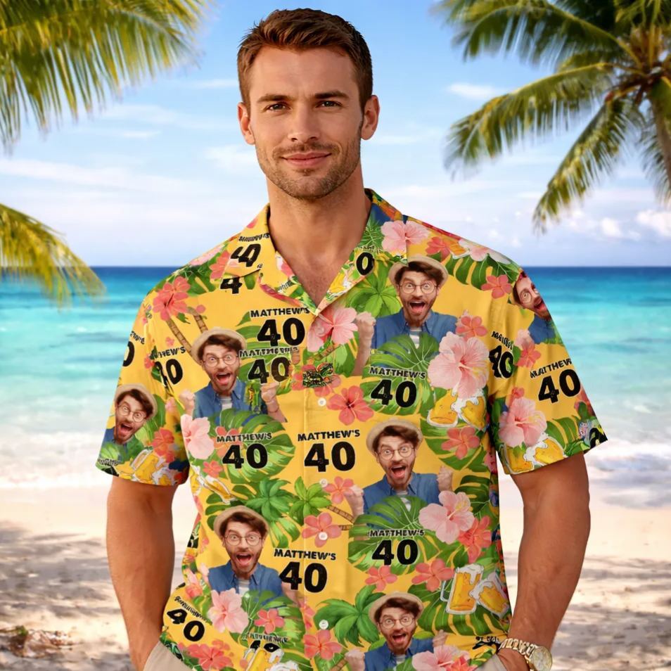 Custom Birthday Photo Tropical Style Hawaii Shirt Summer Gift
