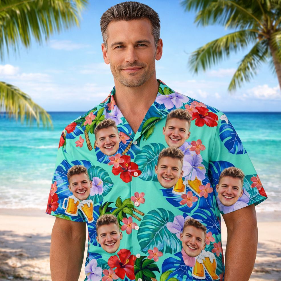 Custom Birthday Photo Tropical Style Hawaii Shirt Summer Gift