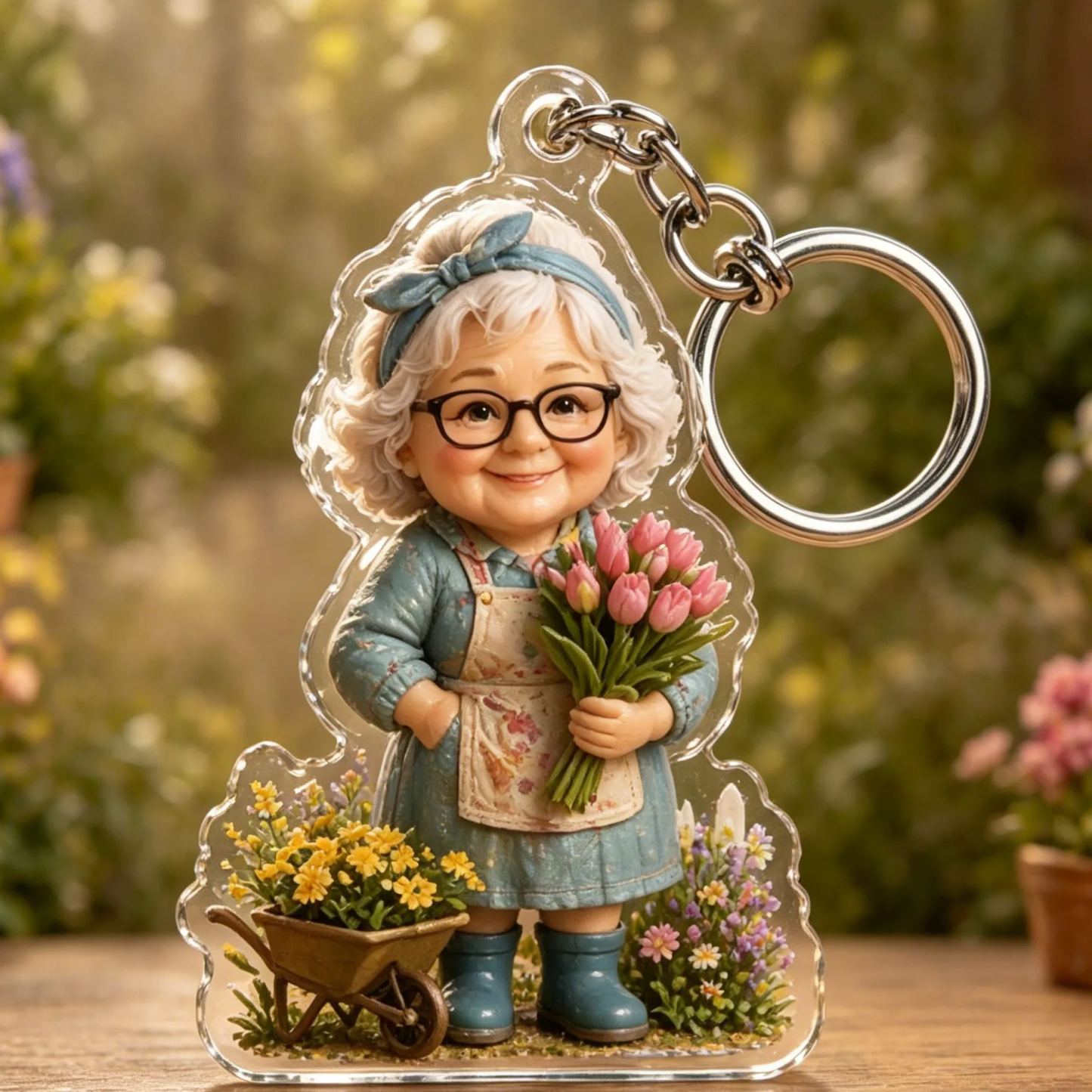 Personalized Grandma Garden Keychain – Custom Photo Acrylic Keepsake Gift for Grandma & Mom - MyFaceSocks