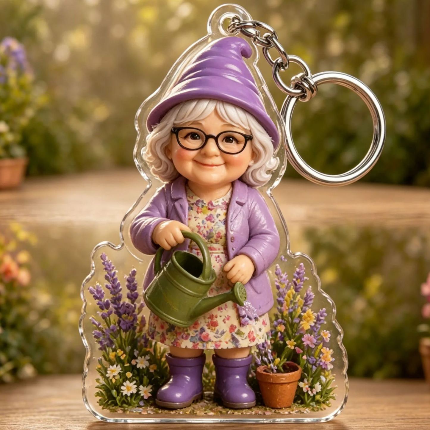 Personalized Grandma Garden Keychain – Custom Photo Acrylic Keepsake Gift for Grandma & Mom - MyFaceSocks