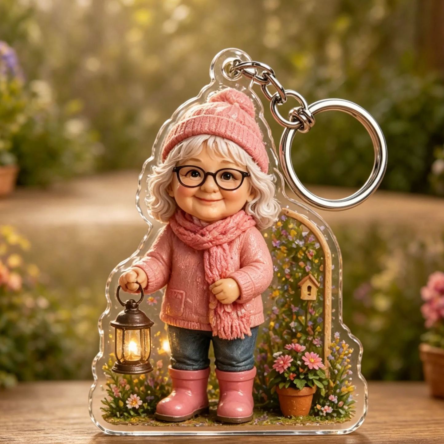 Personalized Grandma Garden Keychain – Custom Photo Acrylic Keepsake Gift for Grandma & Mom - MyFaceSocks