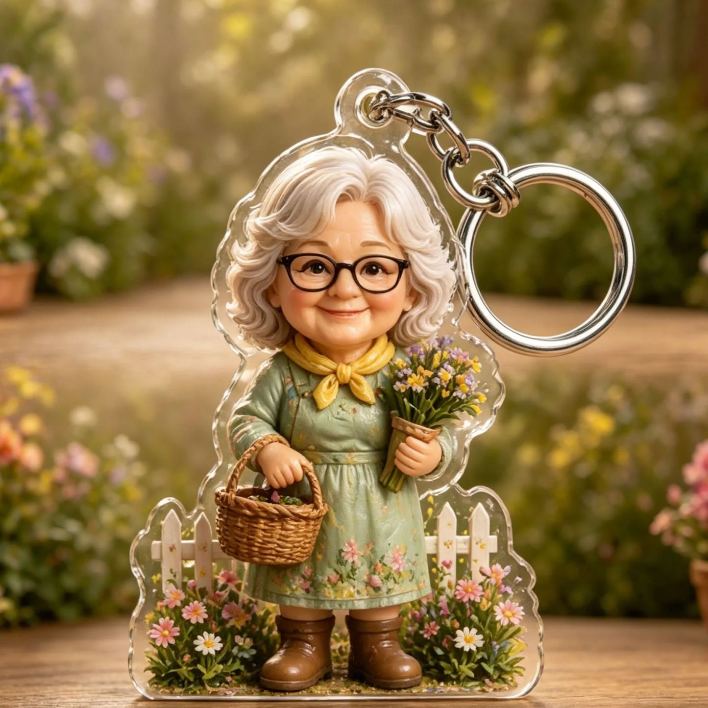 Personalized Grandma Garden Keychain – Custom Photo Acrylic Keepsake Gift for Grandma & Mom - MyFaceSocks