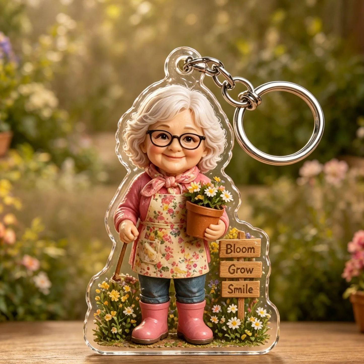 Personalized Grandma Garden Keychain – Custom Photo Acrylic Keepsake Gift for Grandma & Mom - MyFaceSocks