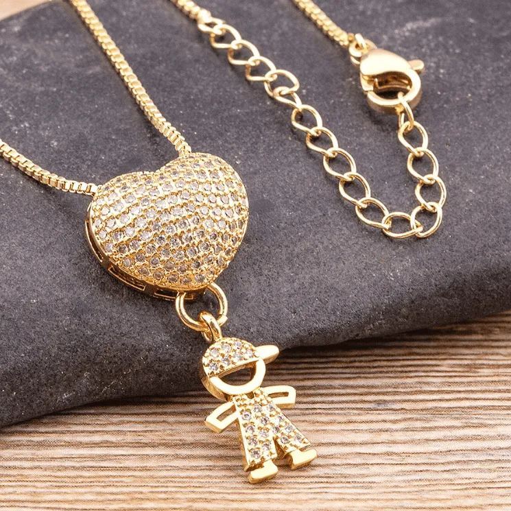 Personalized Zircon Heart Pendant Necklace with Boy & Girl Charm – Custom Family Jewelry Gift for Mom & Dad, Mother’s Day & Father’s Day Gift - MyFaceSocks