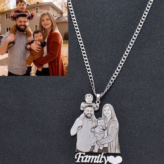 Personalized Custom Photo & Text Engraved Stainless Steel Necklace – Your Memories, Forever Worn Close to the Heart - MyFaceSocks