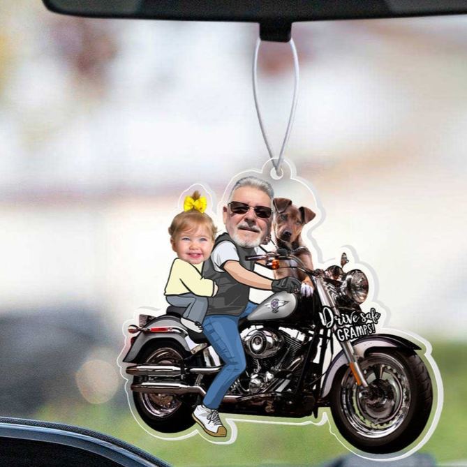 Custom Photo Grandpa Car Ornament Personalized Acrylic Daddy  Fathers Day Ornament Drive Safe Dad Gift - MyFaceSocks