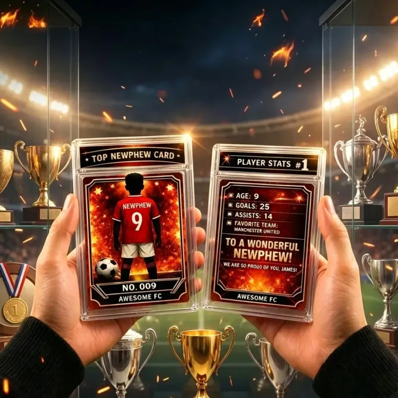 Custom Football Player Trading Card Plaque – Personalized Kids Sports Card Display, Acrylic Slab Gift for Boys