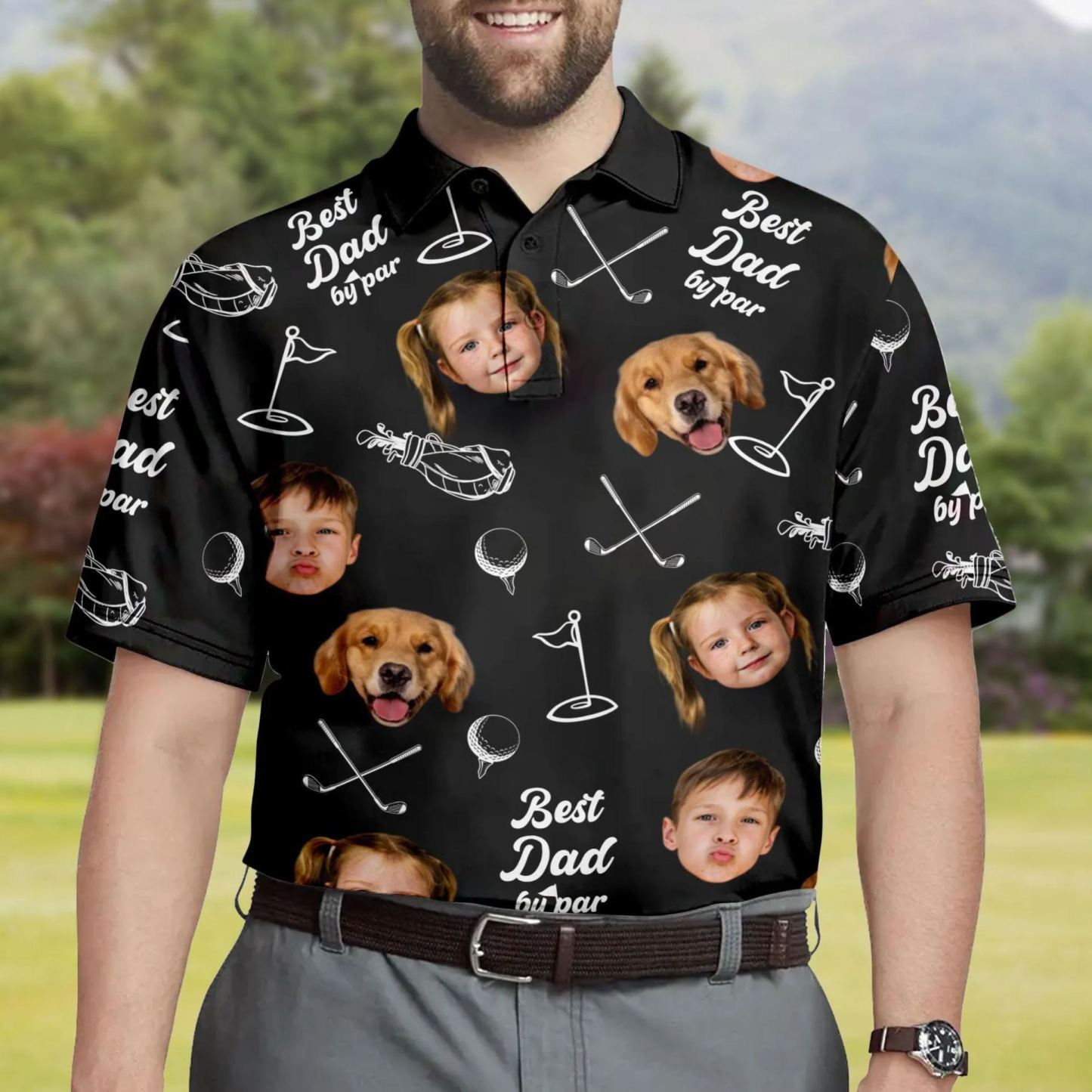 Dad By Par Custom Face Golfer; Short Sleeve Golf Shirt Gift For Husband, Father