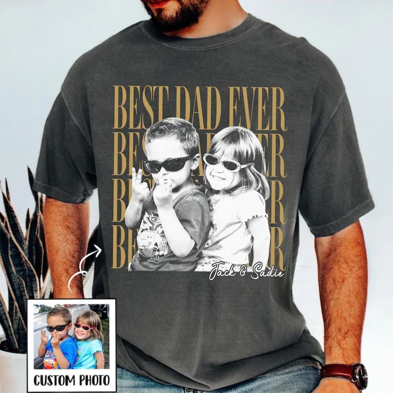 Custom Dad Vintage Photo Shirt: Personalized Fathers Day Shirt With Kids Photo, Funny Dad Shirt, Best Dad Ever Shirt, New Dad Gift