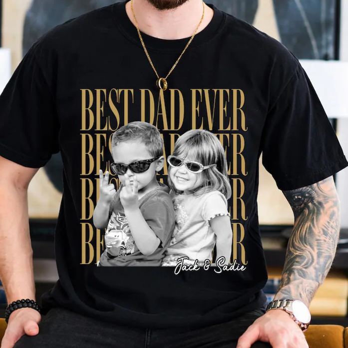 Custom Dad Vintage Photo Shirt: Personalized Fathers Day Shirt With Kids Photo, Funny Dad Shirt, Best Dad Ever Shirt, New Dad Gift