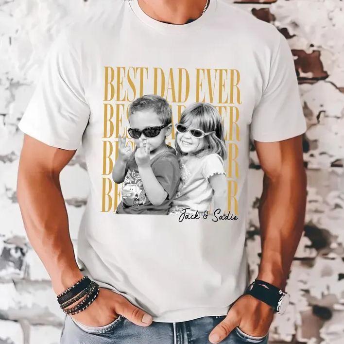 Custom Dad Vintage Photo Shirt: Personalized Fathers Day Shirt With Kids Photo, Funny Dad Shirt, Best Dad Ever Shirt, New Dad Gift