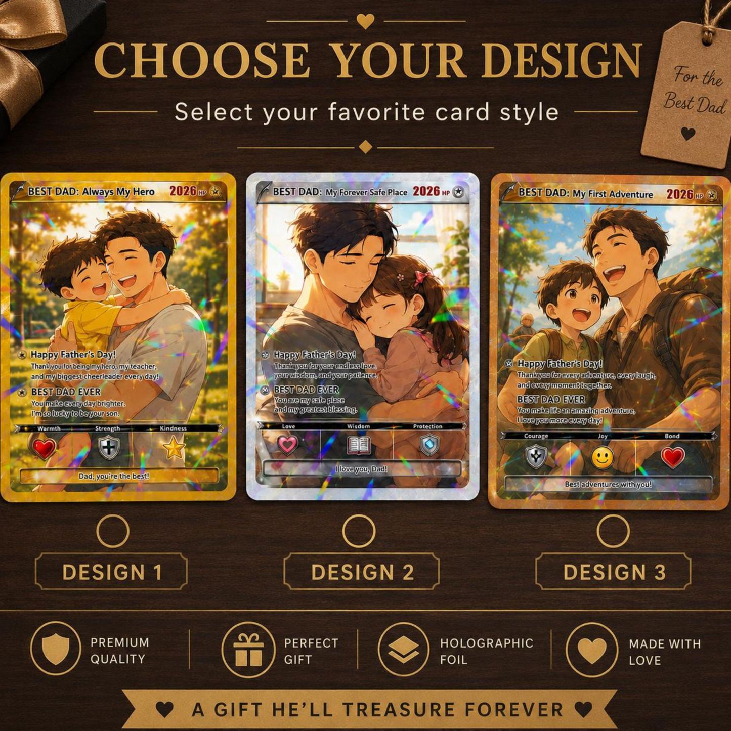 Custom Father's Day Gamer Dad Card, Personalized Photo Trading Keepsake Gift for Dad, Gift From Kids For Father
