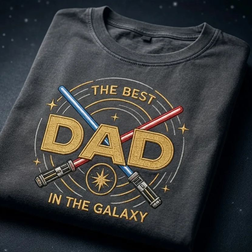 Embroidered Galaxy Dad Washed Tee – Best Dad in the Galaxy Shirt, Father’s Day Gift, Space Magic Crewneck, Galaxy Trip Apparel