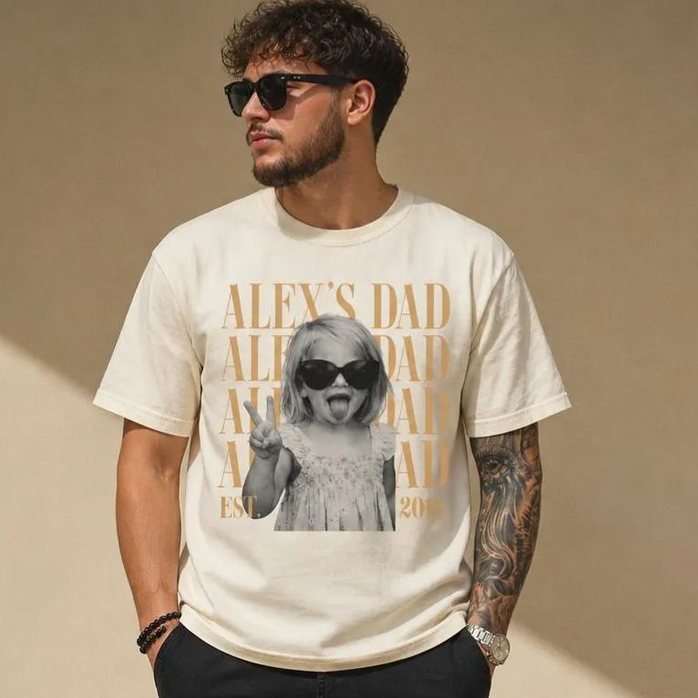 Custom Dad Vintage Photo Shirt: Personalized Fathers Day Shirt With Kids Photo, Funny Dad Shirt, Best Dad Ever Shirt, New Dad Gift - MyFaceSocks