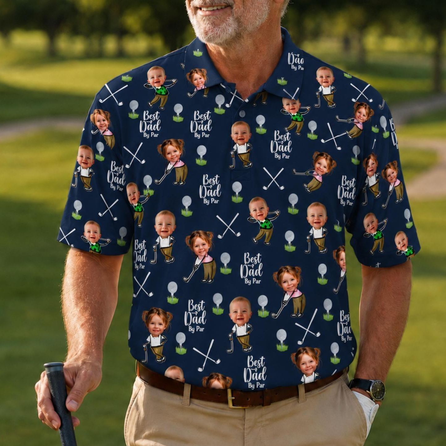 Custom Golf Polo Shirt for Dad, Personalized Photo Golf Shirt, Best Dad Golf Gift, Face Photo Polo, Father’s Day Shirt, Father's Day Gift