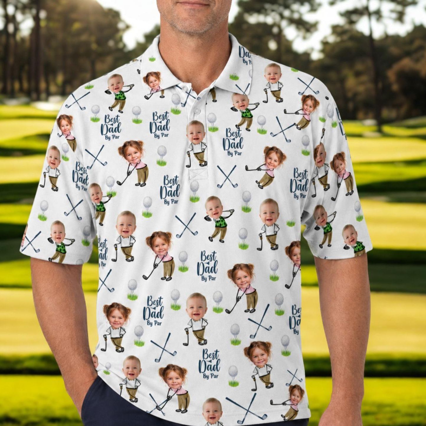 Custom Golf Polo Shirt for Dad, Personalized Photo Golf Shirt, Best Dad Golf Gift, Face Photo Polo, Father’s Day Shirt, Father's Day Gift