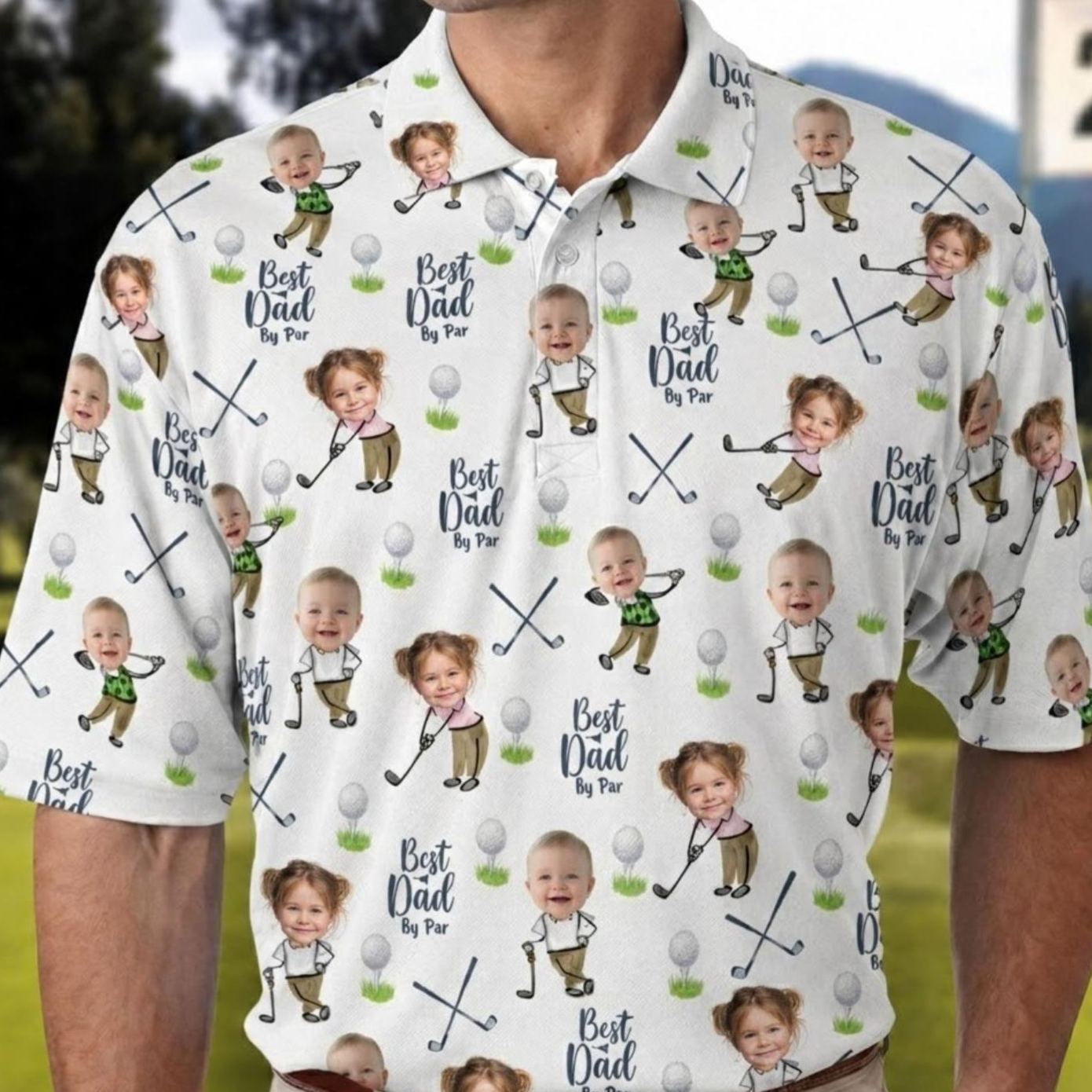 Custom Golf Polo Shirt for Dad, Personalized Photo Golf Shirt, Best Dad Golf Gift, Face Photo Polo, Father’s Day Shirt, Father's Day Gift