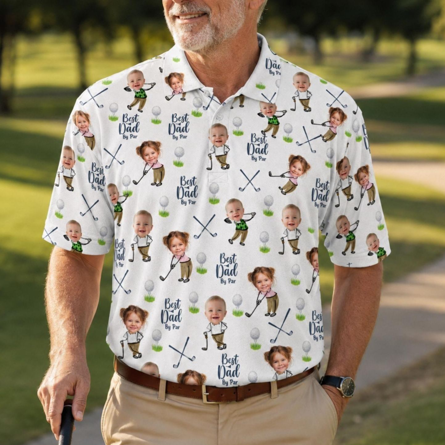 Custom Golf Polo Shirt for Dad, Personalized Photo Golf Shirt, Best Dad Golf Gift, Face Photo Polo, Father’s Day Shirt, Father's Day Gift