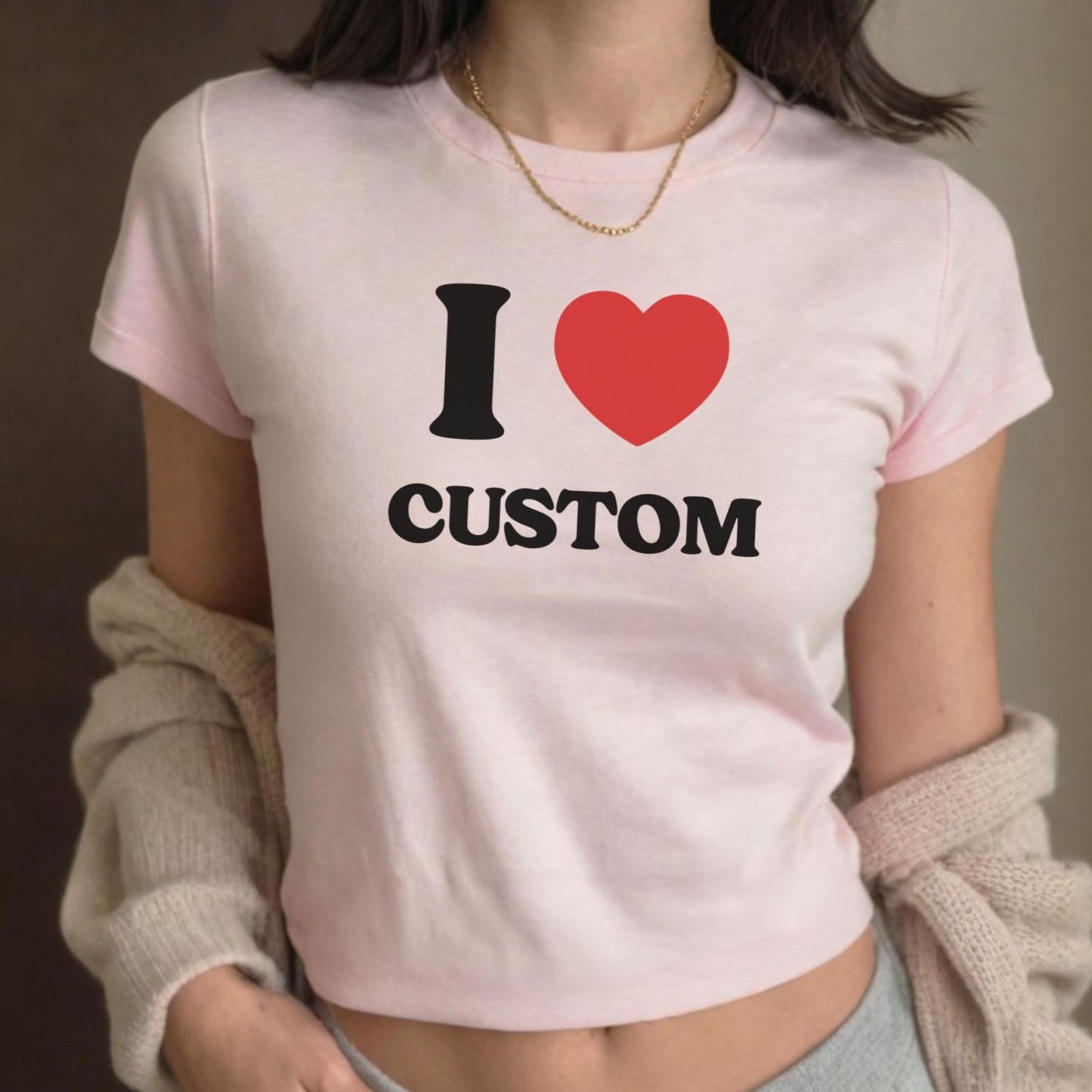 I Love Custom Baby Tee, I Heart Custom Shirt, Personalized Text Baby Tee, Personalized Y2K T-Shirt, Custom 90s T Shirt, Trendy Y2K Clothing - MyFaceSocks