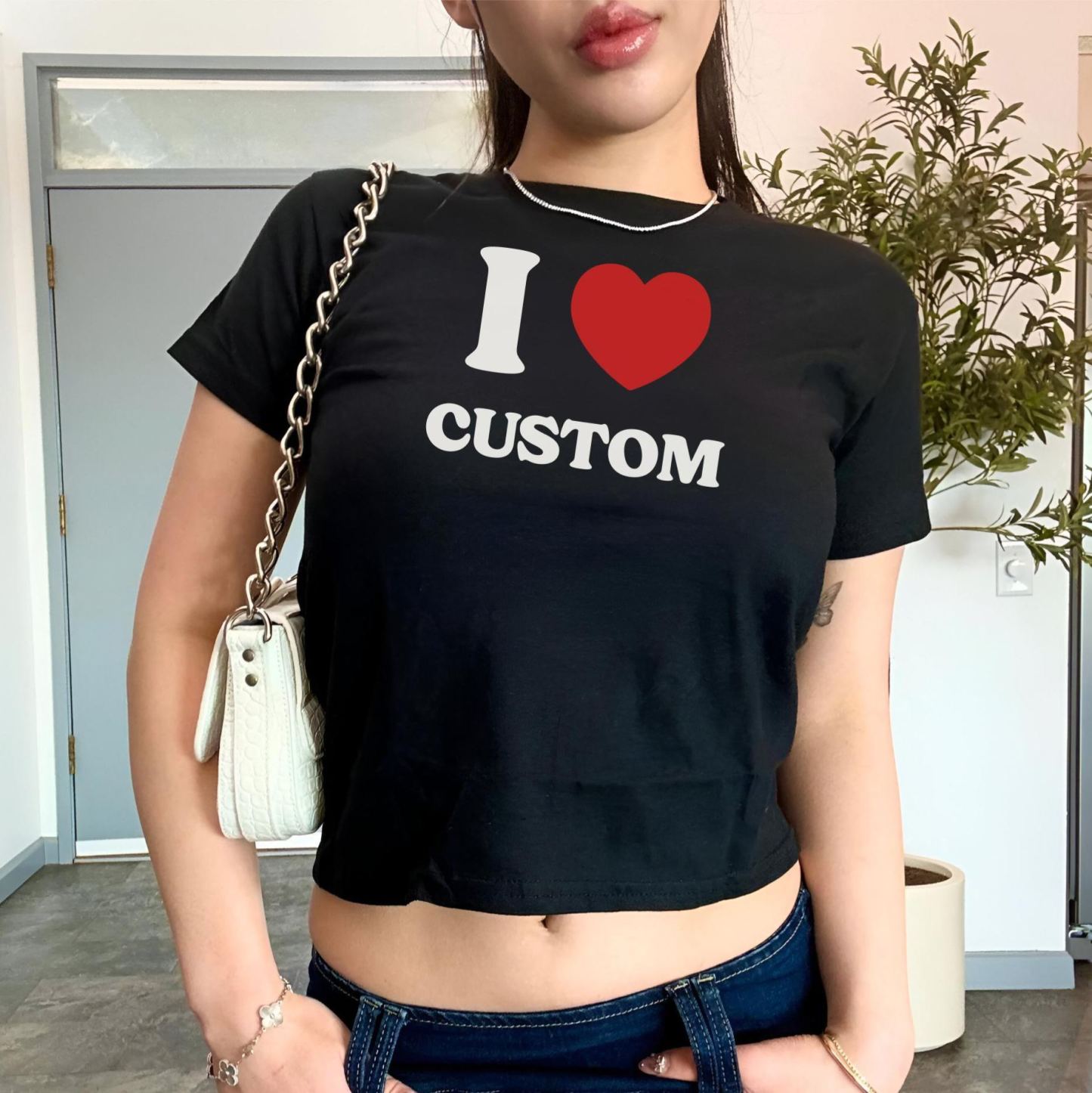 I Love Custom Baby Tee, I Heart Custom Shirt, Personalized Text Baby Tee, Personalized Y2K T-Shirt, Custom 90s T Shirt, Trendy Y2K Clothing - MyFaceSocks