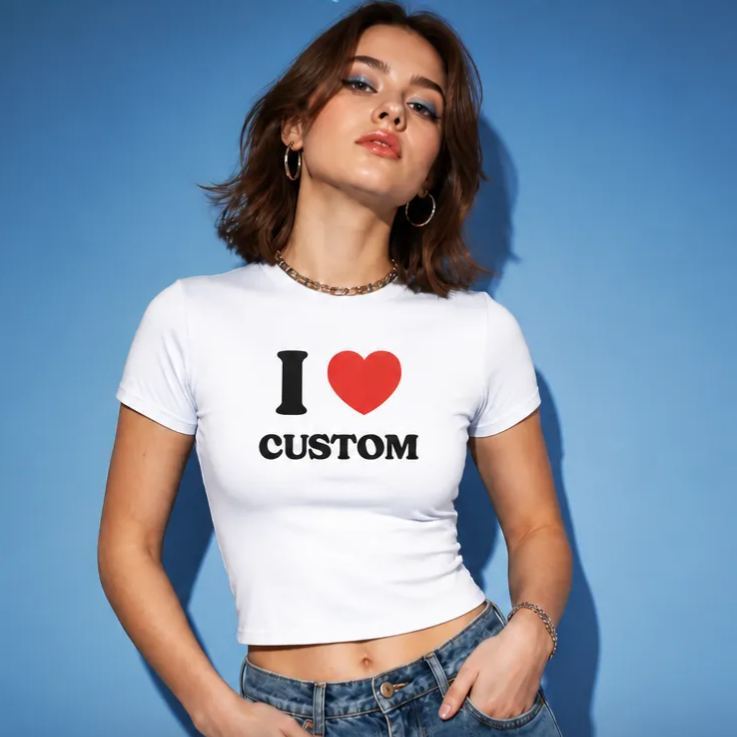 I Love Custom Baby Tee, I Heart Custom Shirt, Personalized Text Baby Tee, Personalized Y2K T-Shirt, Custom 90s T Shirt, Trendy Y2K Clothing - MyFaceSocks