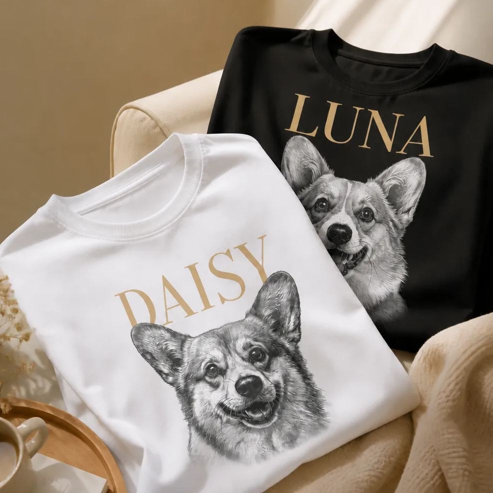 Personalized Pet Photo T-Shirt Custom Dog or Cat Portrait Shirt, Unique Gift for Pet Lovers
