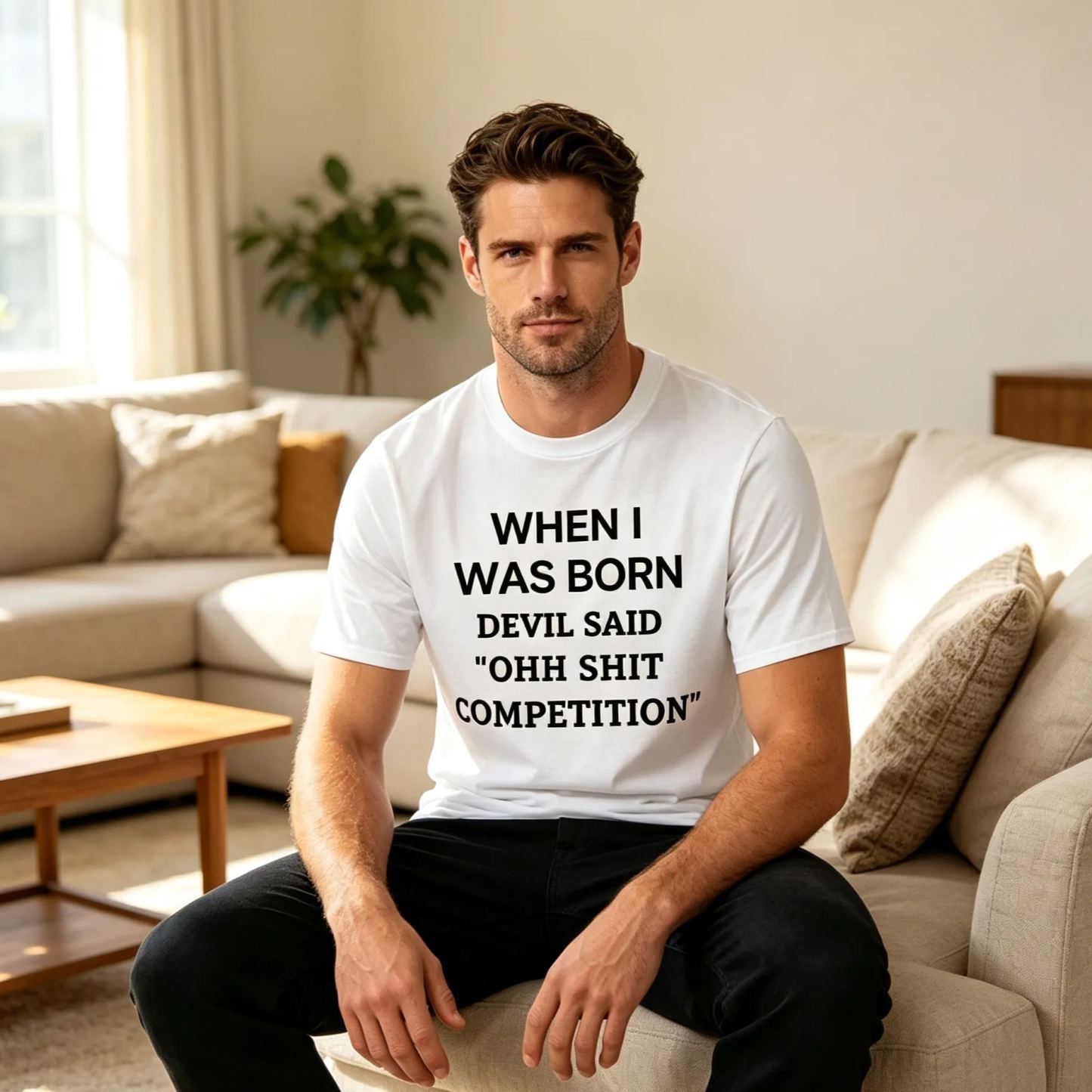When I Was Born Devil Said "Ohh Sh*t Competition" Funny Graphic T-Shirt, Sarcastic Unisex Tee, Novelty Humor Gift Fathers Day Gift
