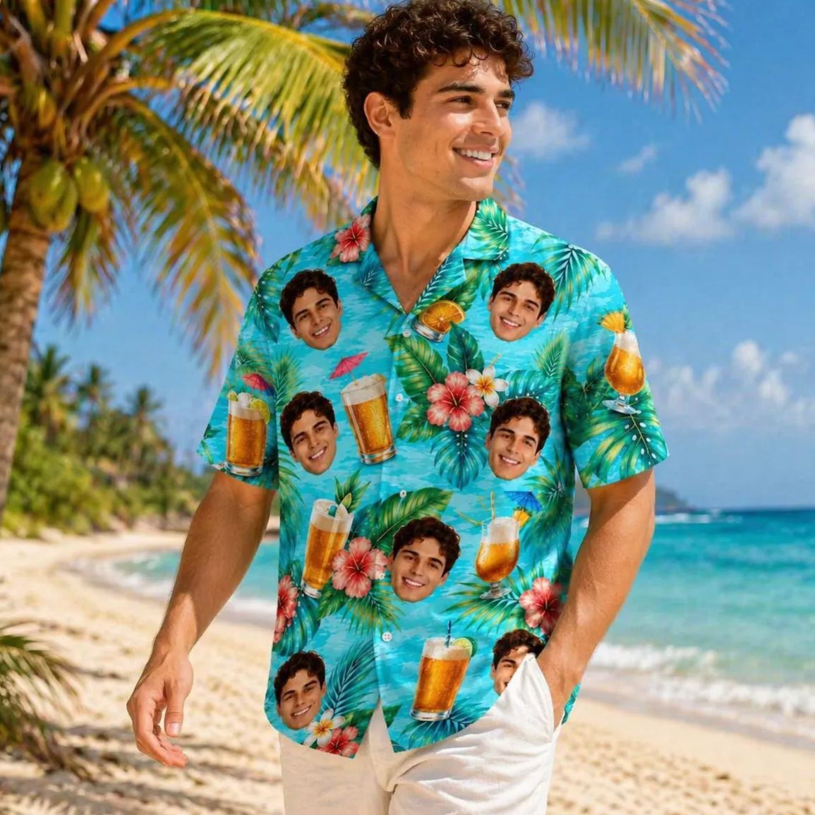 Personalized Hawaiian Shirt with Photo, Personalized Beer Shirt, Funny Gift for Beach Vacation